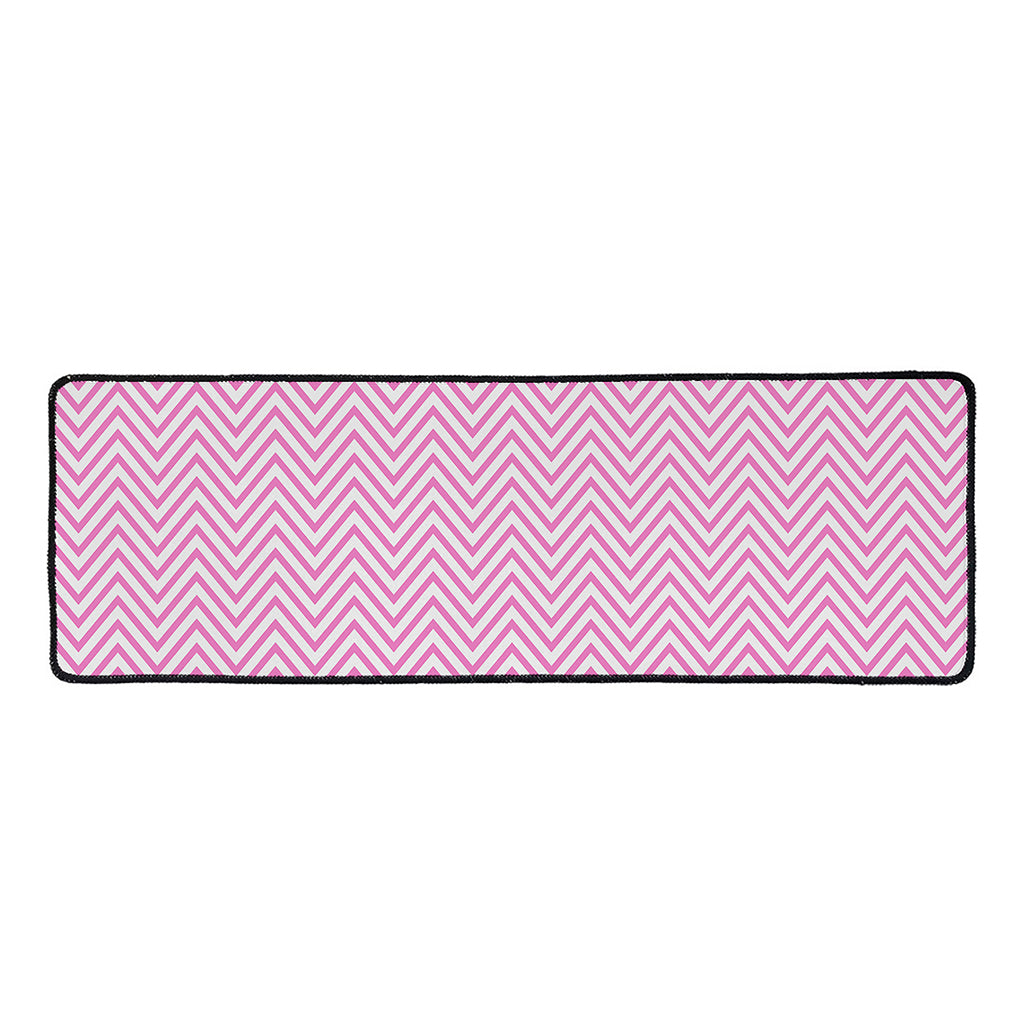 White And Pink Zigzag Pattern Print Long Kitchen Mat