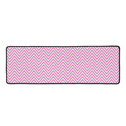 White And Pink Zigzag Pattern Print Long Kitchen Mat