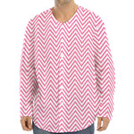 White And Pink Zigzag Pattern Print Long Sleeve Baseball Jersey