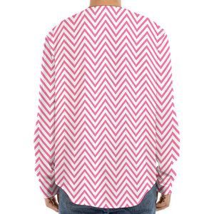 White And Pink Zigzag Pattern Print Long Sleeve Baseball Jersey