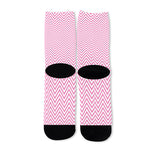 White And Pink Zigzag Pattern Print Long Socks