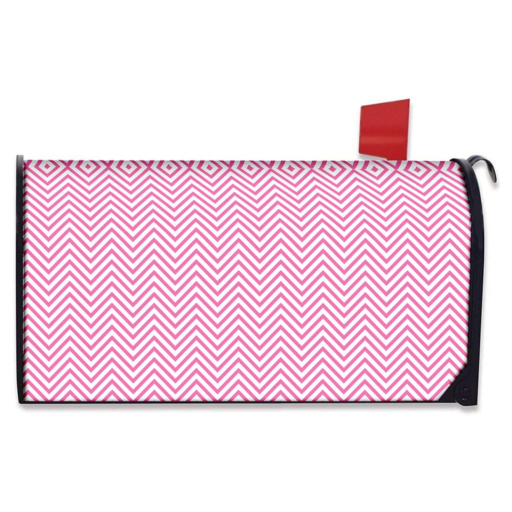 White And Pink Zigzag Pattern Print Mailbox Cover