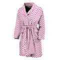 White And Pink Zigzag Pattern Print Men's Bathrobe