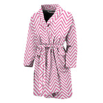 White And Pink Zigzag Pattern Print Men's Bathrobe