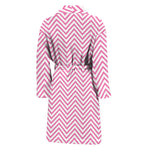 White And Pink Zigzag Pattern Print Men's Bathrobe