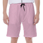 White And Pink Zigzag Pattern Print Men's Beach Shorts