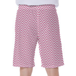 White And Pink Zigzag Pattern Print Men's Beach Shorts