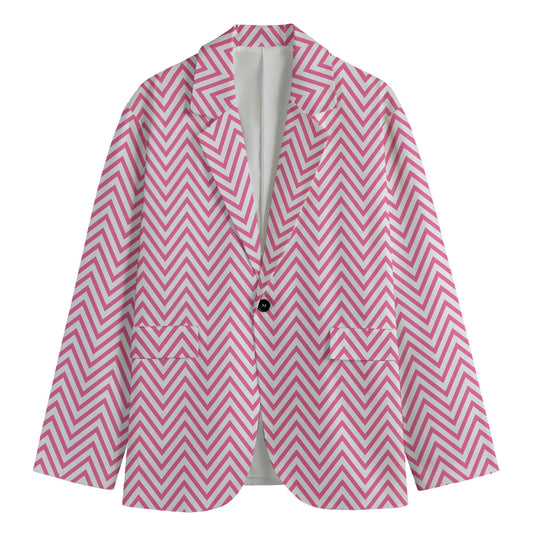White And Pink Zigzag Pattern Print Men's Blazer
