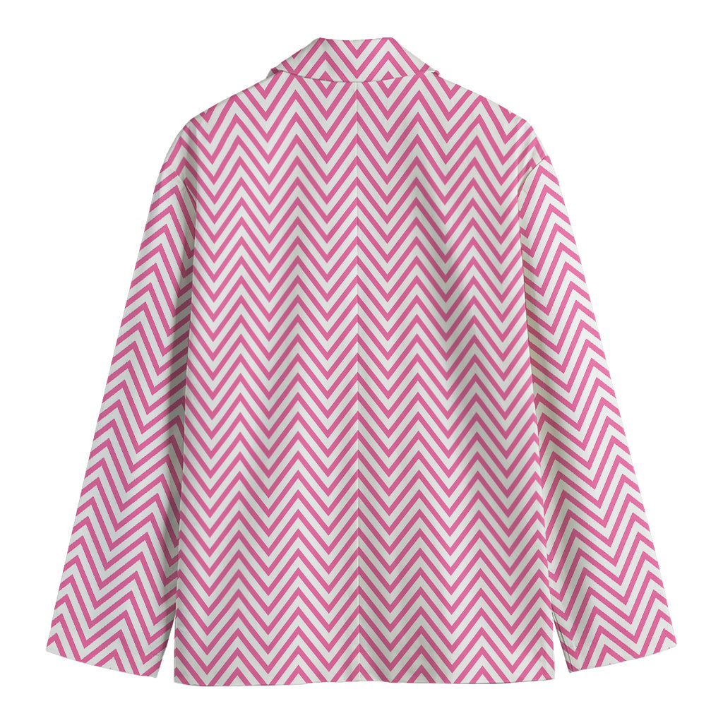 White And Pink Zigzag Pattern Print Men's Blazer