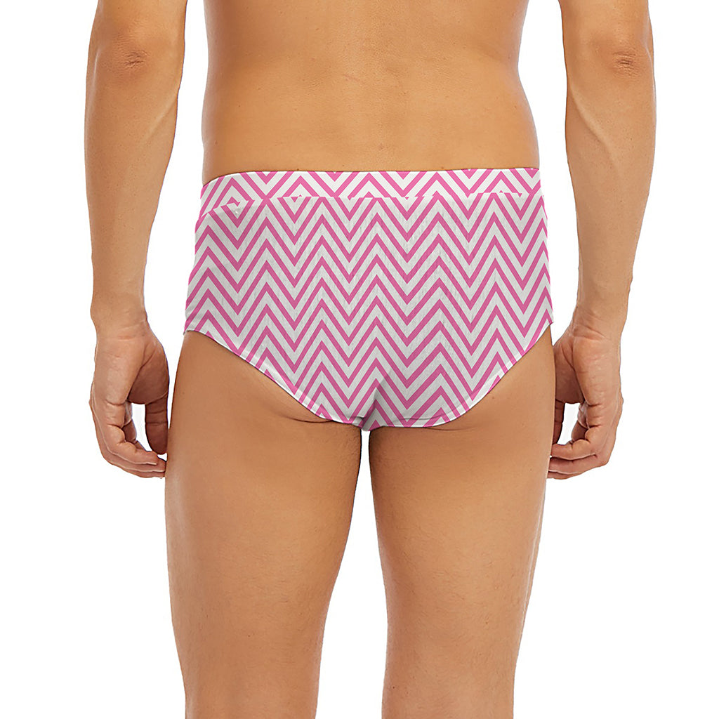 White And Pink Zigzag Pattern Print Men's Briefs