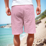 White And Pink Zigzag Pattern Print Men's Cargo Shorts