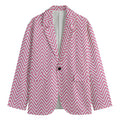 White And Pink Zigzag Pattern Print Men's Cotton Blazer