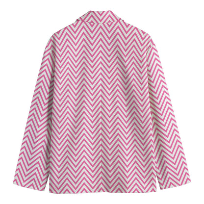 White And Pink Zigzag Pattern Print Men's Cotton Blazer
