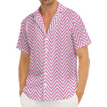 White And Pink Zigzag Pattern Print Men's Deep V-Neck Shirt