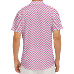 White And Pink Zigzag Pattern Print Men's Deep V-Neck Shirt