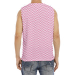 White And Pink Zigzag Pattern Print Men's Fitness Tank Top