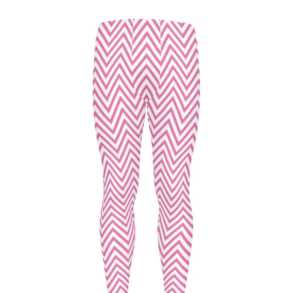 White And Pink Zigzag Pattern Print Men's leggings