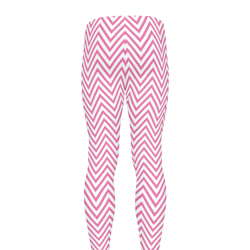 White And Pink Zigzag Pattern Print Men's leggings