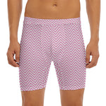 White And Pink Zigzag Pattern Print Men's Long Boxer Briefs
