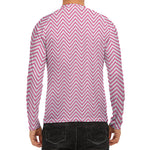 White And Pink Zigzag Pattern Print Men's Long Sleeve Rash Guard
