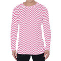 White And Pink Zigzag Pattern Print Men's Long Sleeve T-Shirt