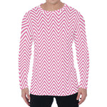 White And Pink Zigzag Pattern Print Men's Long Sleeve T-Shirt