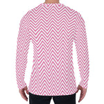 White And Pink Zigzag Pattern Print Men's Long Sleeve T-Shirt