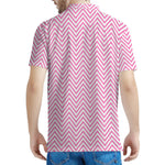 White And Pink Zigzag Pattern Print Men's Polo Shirt