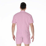 White And Pink Zigzag Pattern Print Men's Rompers