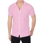 White And Pink Zigzag Pattern Print Men's Shirt