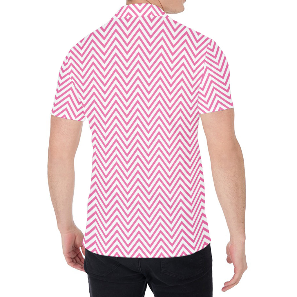 White And Pink Zigzag Pattern Print Men's Shirt