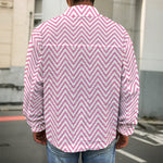 White And Pink Zigzag Pattern Print Men's Shirt Jacket