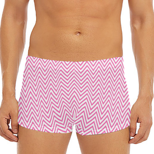 White And Pink Zigzag Pattern Print Men's Short Boxer Briefs