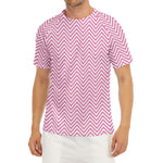 White And Pink Zigzag Pattern Print Men's Short Sleeve Rash Guard
