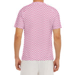 White And Pink Zigzag Pattern Print Men's Short Sleeve Rash Guard