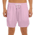 White And Pink Zigzag Pattern Print Men's Split Running Shorts