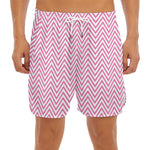 White And Pink Zigzag Pattern Print Men's Split Running Shorts