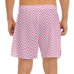 White And Pink Zigzag Pattern Print Men's Split Running Shorts