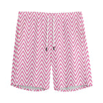White And Pink Zigzag Pattern Print Men's Sports Shorts