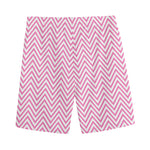 White And Pink Zigzag Pattern Print Men's Sports Shorts