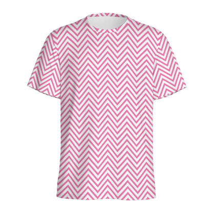 White And Pink Zigzag Pattern Print Men's Sports T-Shirt