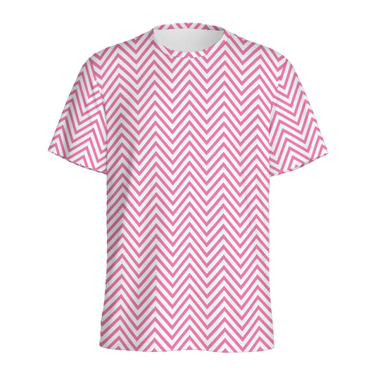 White And Pink Zigzag Pattern Print Men's Sports T-Shirt