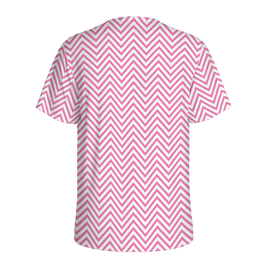 White And Pink Zigzag Pattern Print Men's Sports T-Shirt