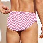 White And Pink Zigzag Pattern Print Men's Swim Briefs