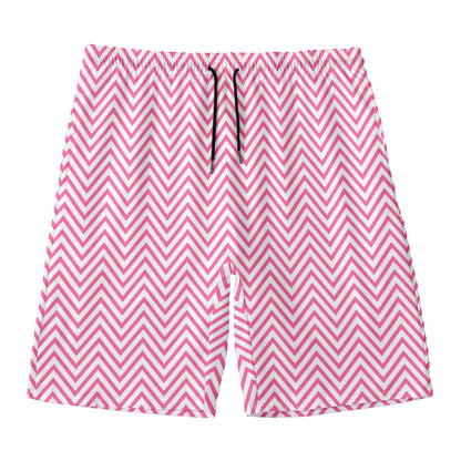 White And Pink Zigzag Pattern Print Men's Swim Trunks