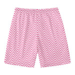 White And Pink Zigzag Pattern Print Men's Swim Trunks