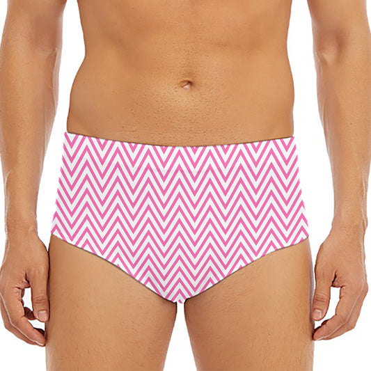 White And Pink Zigzag Pattern Print Men's Triangle Swim Briefs