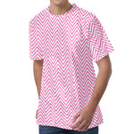 White And Pink Zigzag Pattern Print Men's Velvet T-Shirt