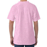 White And Pink Zigzag Pattern Print Men's Velvet T-Shirt
