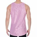 White And Pink Zigzag Pattern Print Men's Velvet Tank Top